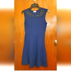 Maison Jules Womens Dress Dark Navy Blue, textured with beads- XS